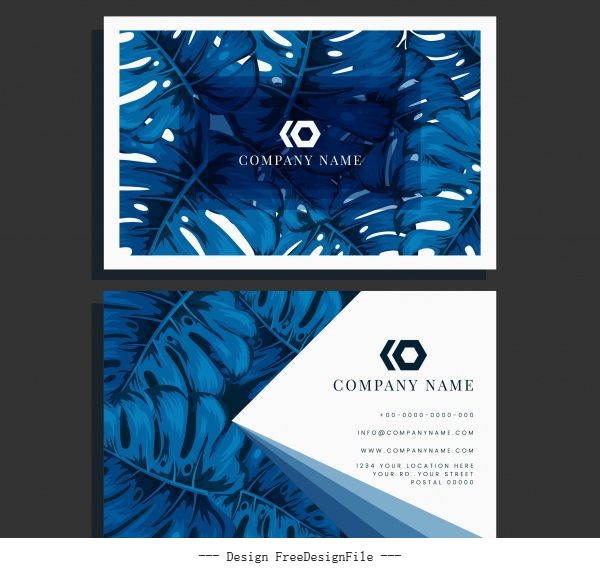 Business card template blue leaves vector graphics