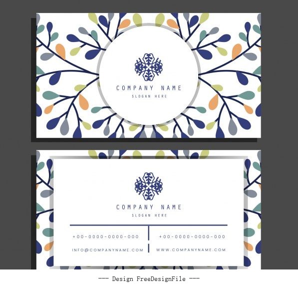 Business card template bright colorful flat leaves vector