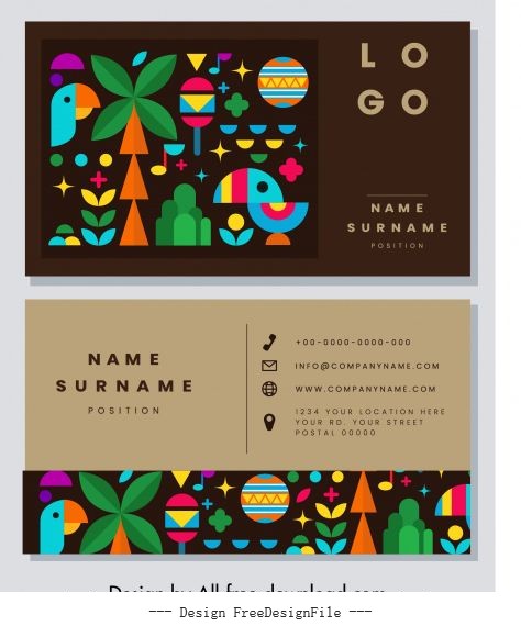 Business card template colorful flat natural emblems vector design