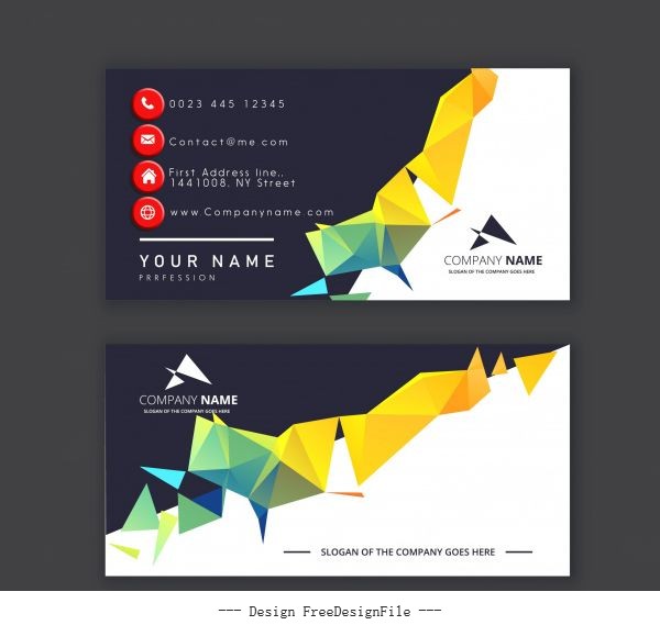 Business card template colorful geometric lowpoly 3d decor shiny vector