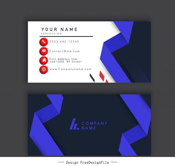 Business card template dark bright violet 3d shape shiny vector