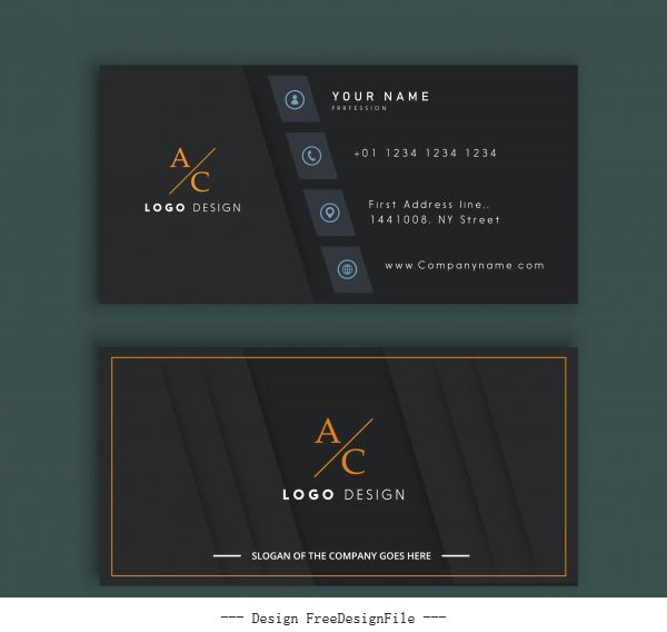 Business card template elegant black flat decor vector
