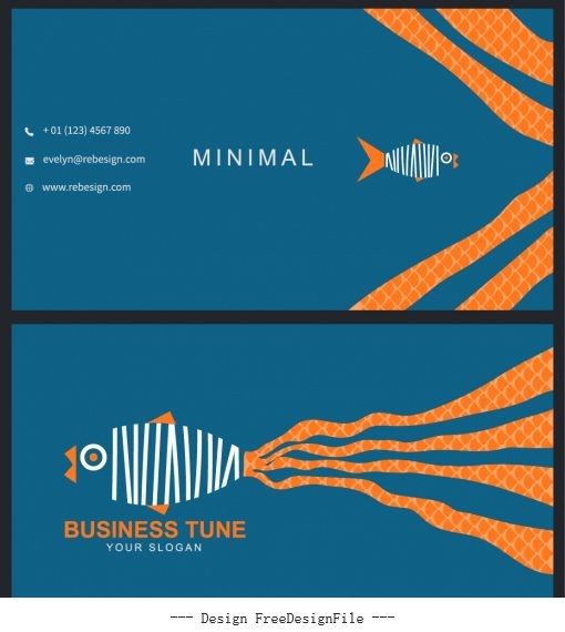 Business card template and fish vector set