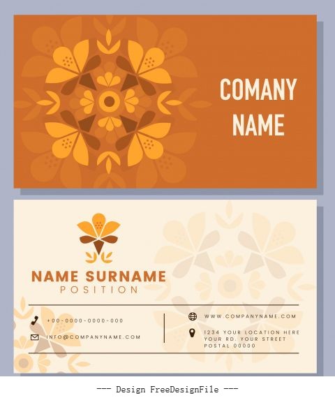 Business card template flat flower set vector