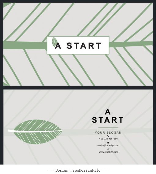 Business card template leaf pattern flat vector