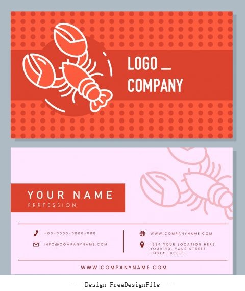 Business Card Template Lobster Flat Handdrawn Set Vector Free Download