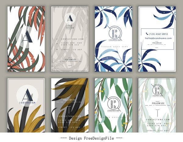 Business card templates classical leaves vertical vector