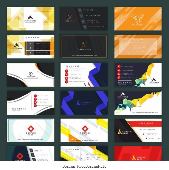 Business card templates collection modern colorful elegant vector