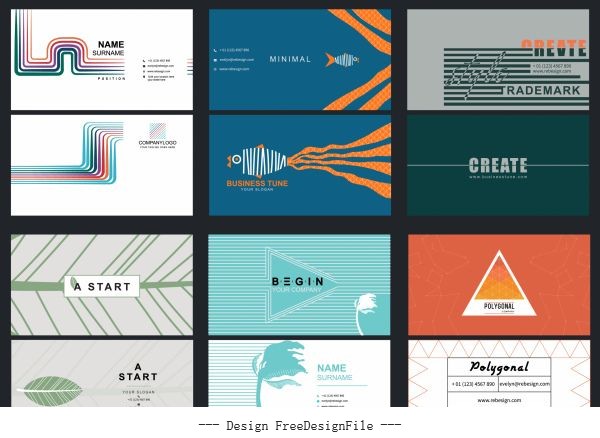Business card templates colored modern flat decor vector