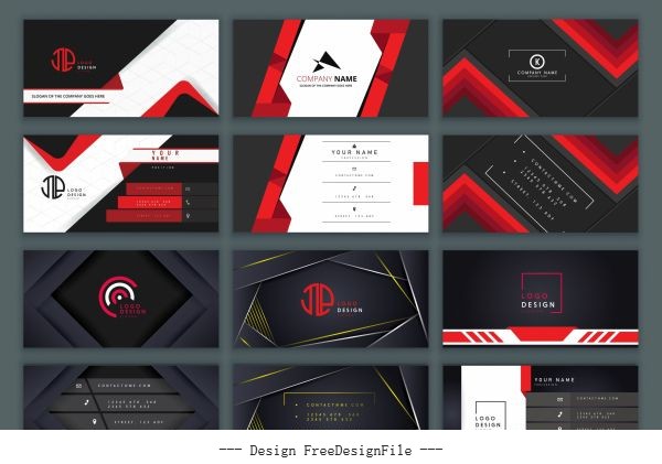 Business card templates dark black red vector