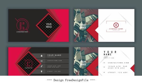 Business card templates leaves geometric vector