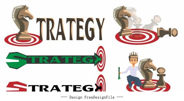 Business strategy templates texts shapes chess pieces vector design