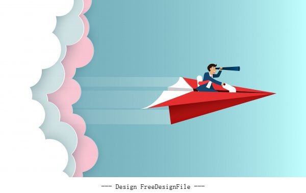 Businessman sit on paper plane vectors material