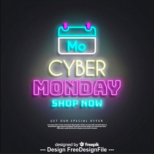 Calendar cyber monday sales neon lights vector