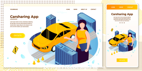 Carsharing app cartoon cover vector
