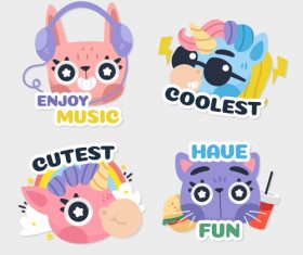 Cartoon animals with inscriptions illustrations vector