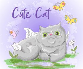 Cartoon cat with flowers vector