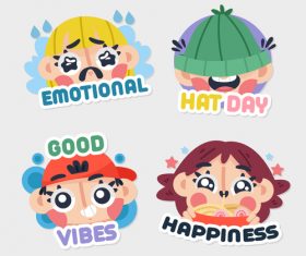 Cartoon characters with inscriptions illustrations vector