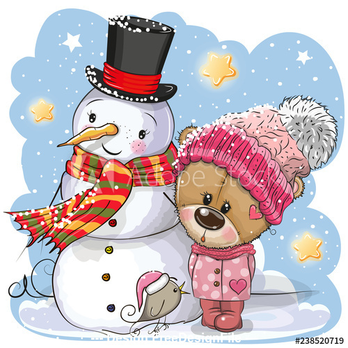 Cartoon cute animals on winter background vector