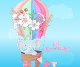 Cartoon elephant sitting on hot air balloon vector