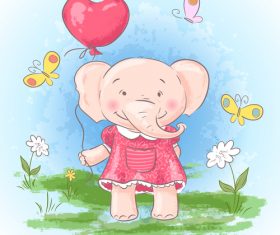 Cartoon elephant with flowers vector