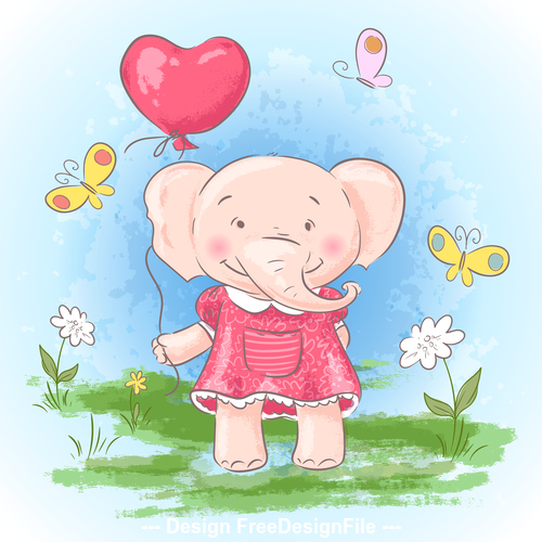 Cartoon elephant with flowers vector