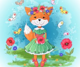 Cartoon fox with flowers vector