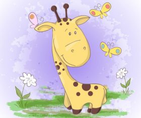 Cartoon giraffe with flowers vector
