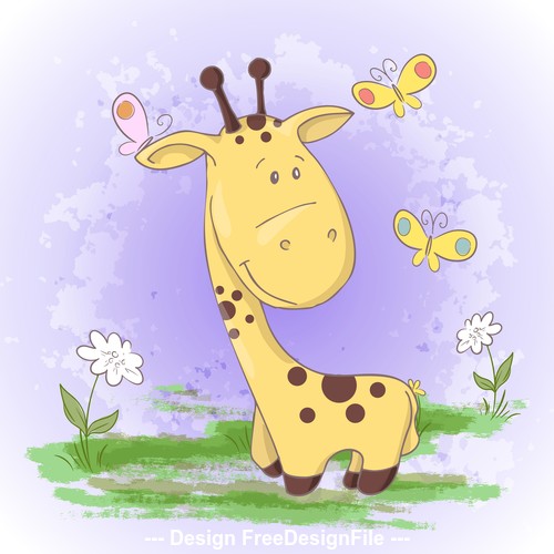 Cartoon giraffe with flowers vector