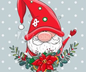Cartoon gnome and holly decoration greeting card vector
