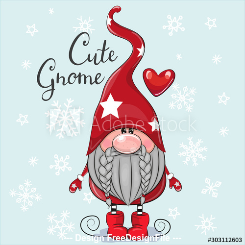 Cartoon gnome on winter background vector