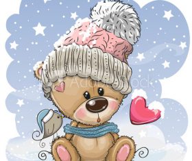 Cartoon little bear on winter background vector