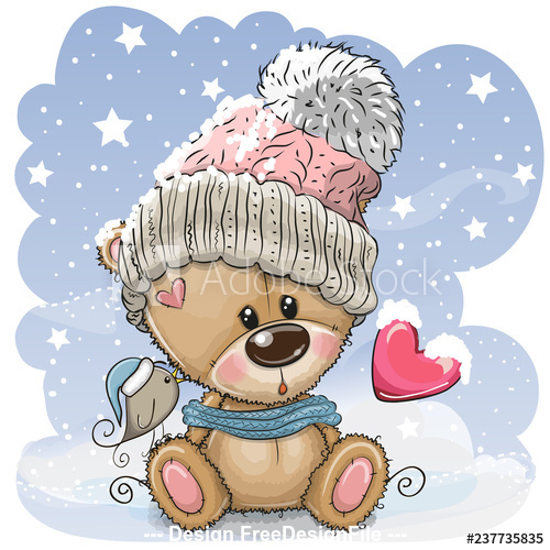 Cartoon little bear on winter background vector free download