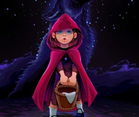 Cartoon little red riding hood and wolf vector