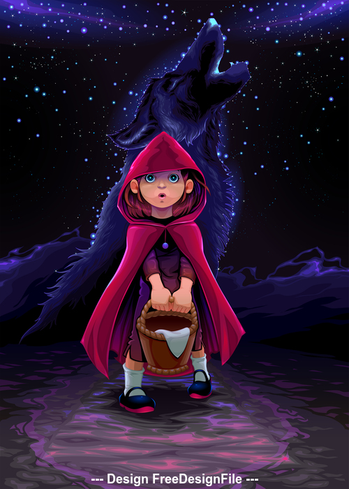 Cartoon little red riding hood and wolf vector free download
