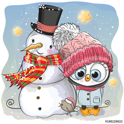 Cartoon penguin on winter background vector