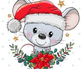 Cartoon rat and holly decoration vector