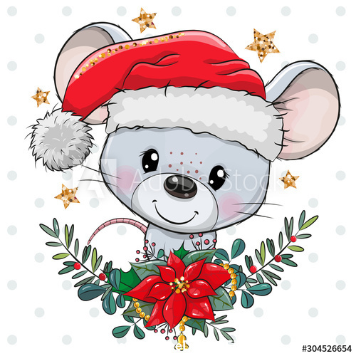 Cartoon rat and holly decoration vector