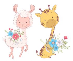 Cartoon sheep and giraffe vector