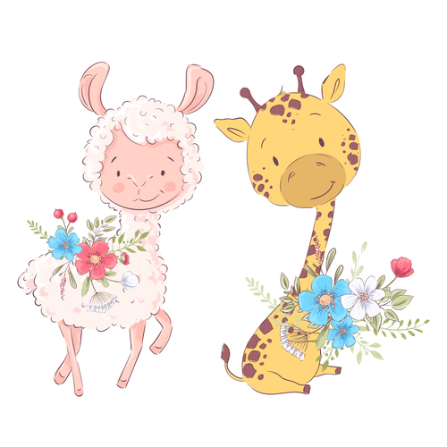 Cartoon sheep and giraffe vector
