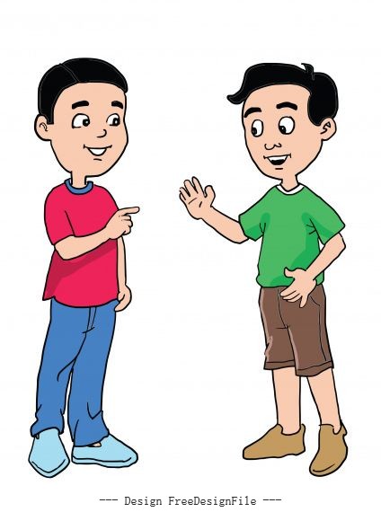 Cartoon two boys friendly talking set vector