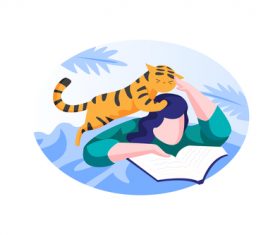Cat and reading book cartoon vector