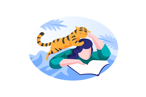 Cat and reading book cartoon vector