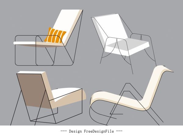 Chair furnitures icons simple 3d vector
