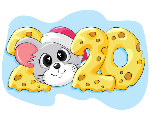 Cheese and rat christmas greeting card vector