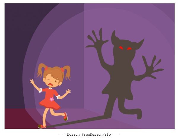 Childhood scary background girl ghost silhouette vector