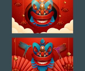 Chinese lion dance new year greeting card banner vector