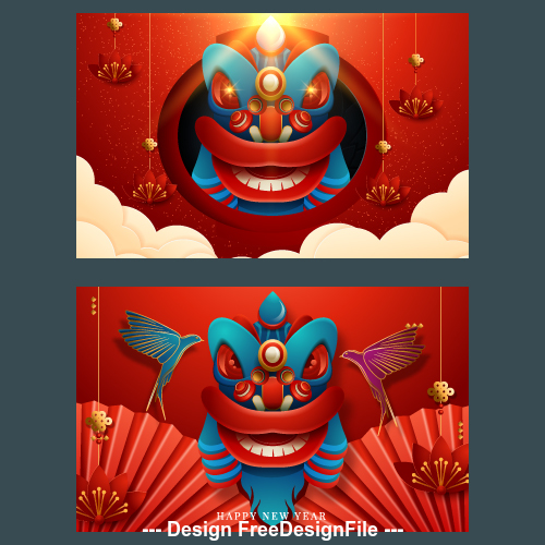 Chinese lion dance new year greeting card banner vector