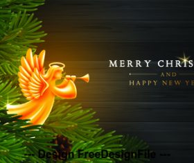 Christmas background with angels and holly card vector