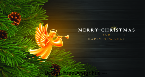 Christmas background with angels and holly card vector